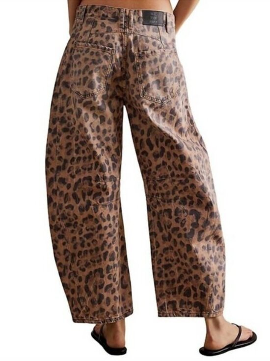 29 LONG We The Free People Good Luck Printed Barrel Jeans Cheetah Leopard Animal - Picture 9 of 13